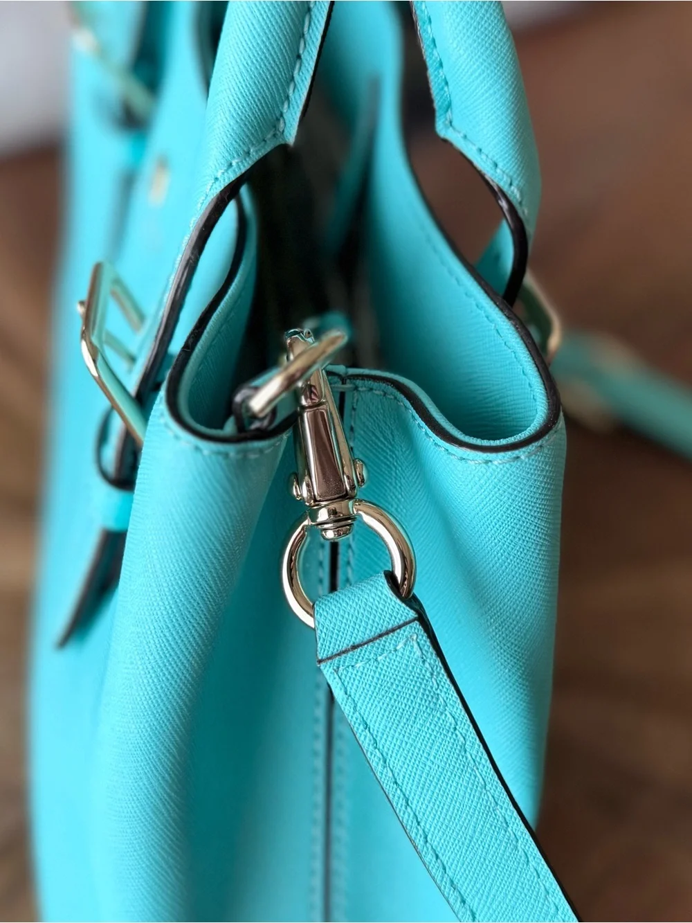 kate spade Turquoise Saffiano Leather Satchel with Gold Hardware